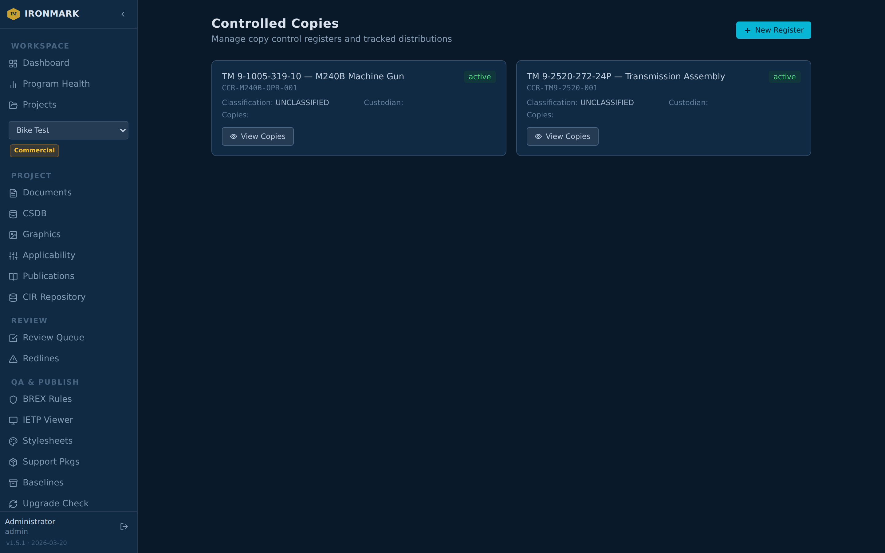 Controlled copies register