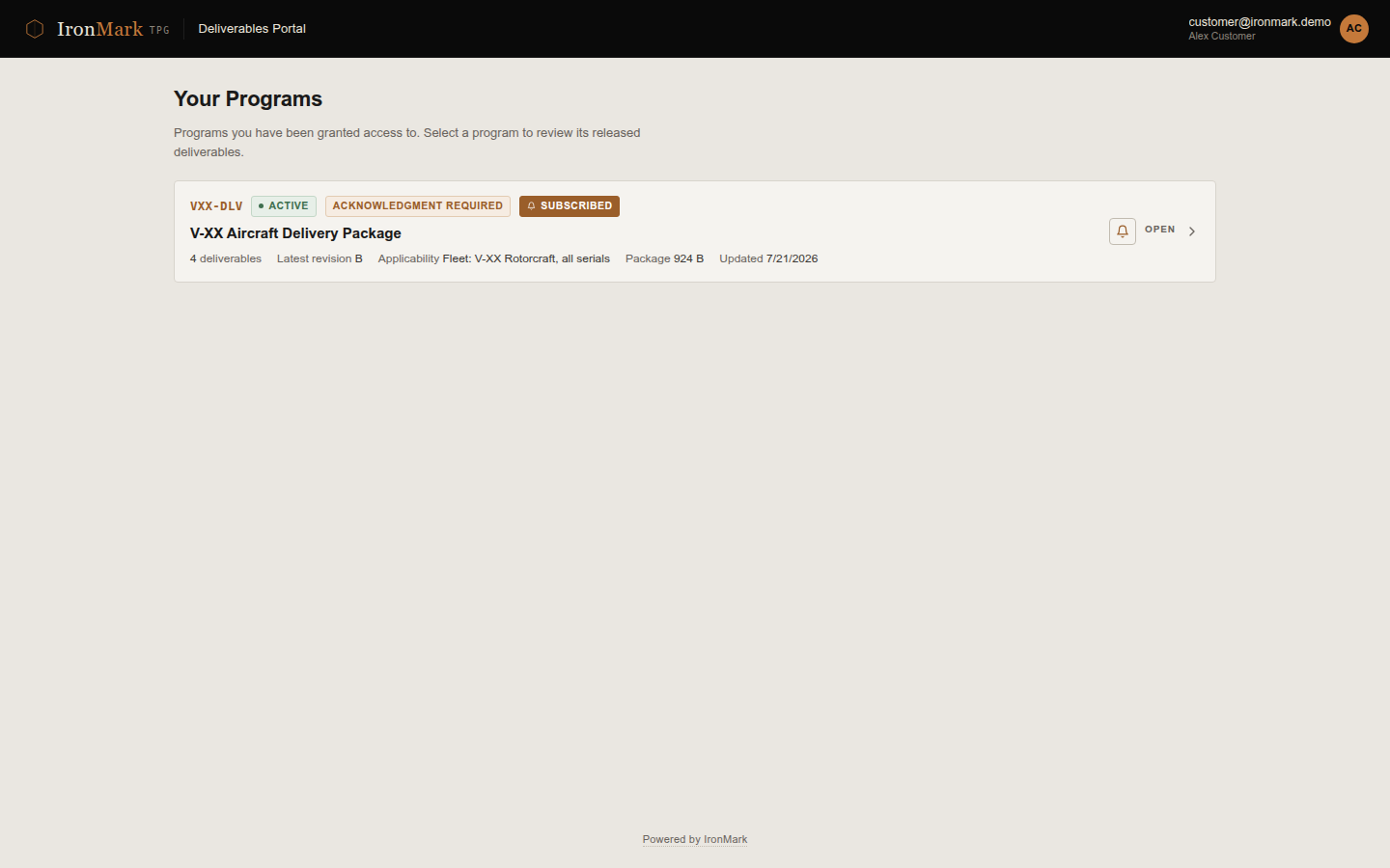 Deliverables portal — programs list